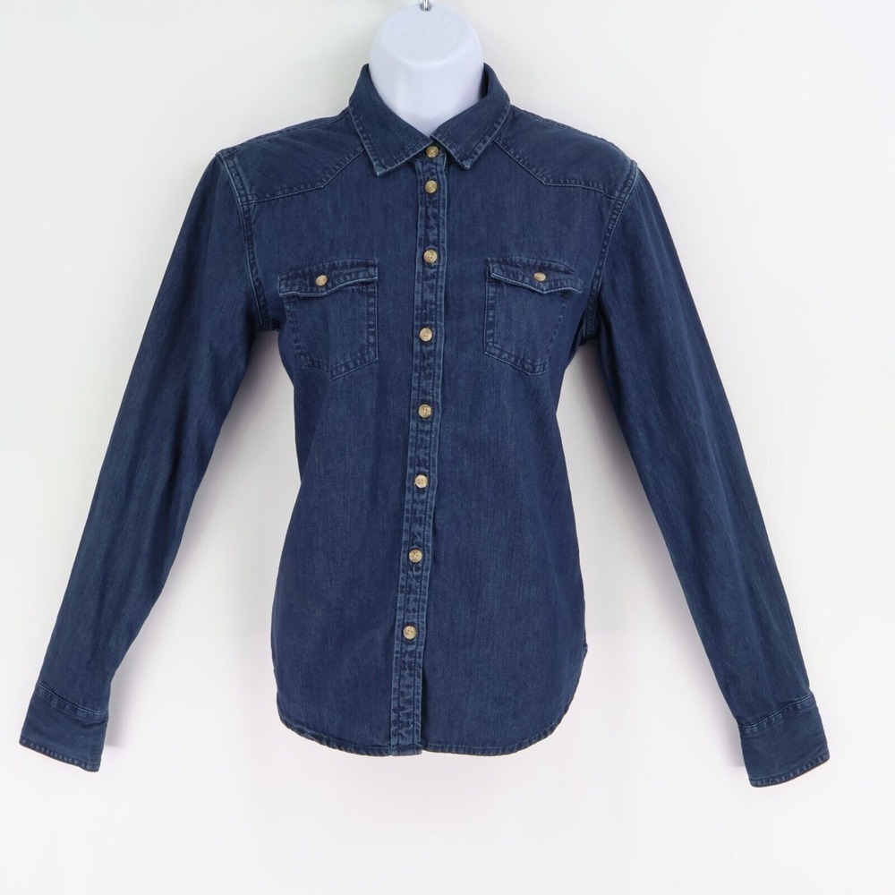 American Eagle Button Up Shirt Favorite‎ Fit Womens Size S Blue Cotton Pockets